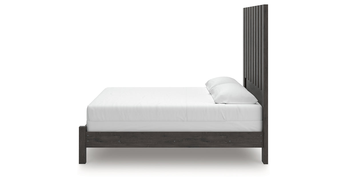 Fraluna King Panel Bed with Mirrored Dresser, Chest and 2 Nightstands in Charcoal from Ashley Furniture - Luna Furniture