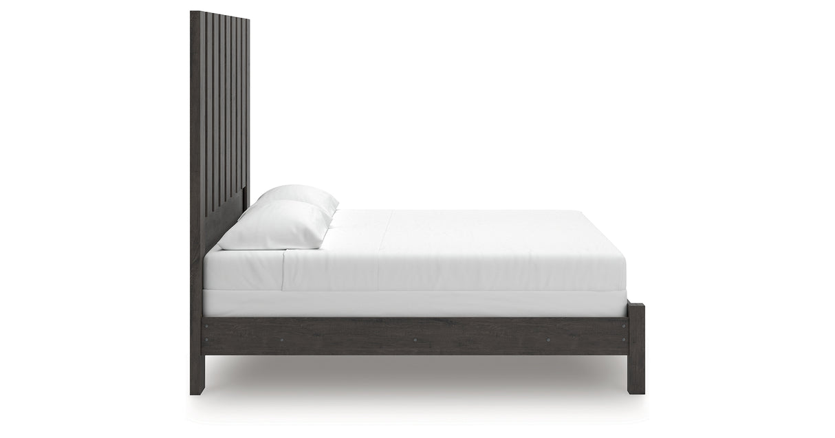 Fraluna King Panel Bed with Mirrored Dresser, Chest and Nightstand in Charcoal from Ashley Furniture - Luna Furniture
