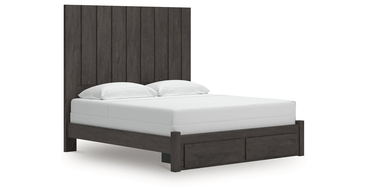 Fraluna King Panel Storage Bed with Mirrored Dresser, Chest and Nightstand in Charcoal from Ashley Furniture - Luna Furniture