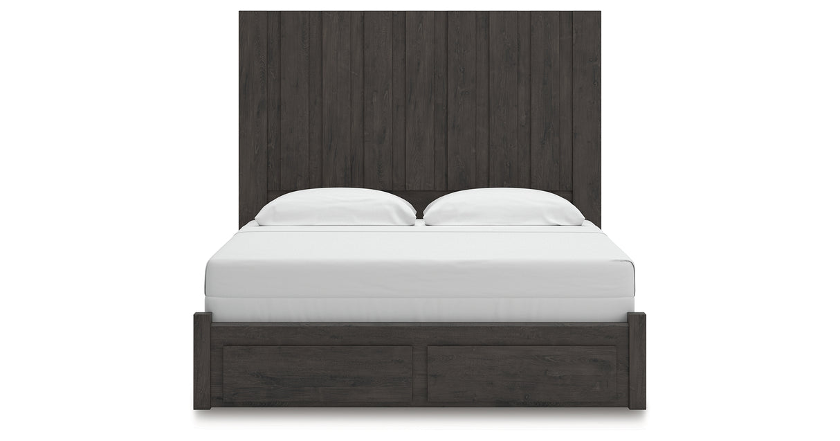 Fraluna King Panel Storage Bed with Mirrored Dresser, Chest and Nightstand in Charcoal from Ashley Furniture - Luna Furniture