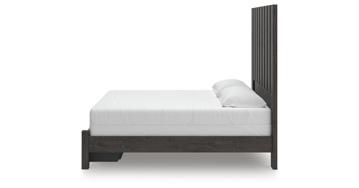 Fraluna King Panel Storage Bed with Mirrored Dresser in Charcoal from Ashley Furniture - Luna Furniture