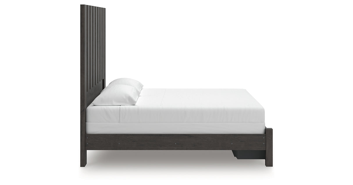 Fraluna King Panel Storage Bed with Mirrored Dresser, Chest and Nightstand in Charcoal from Ashley Furniture - Luna Furniture