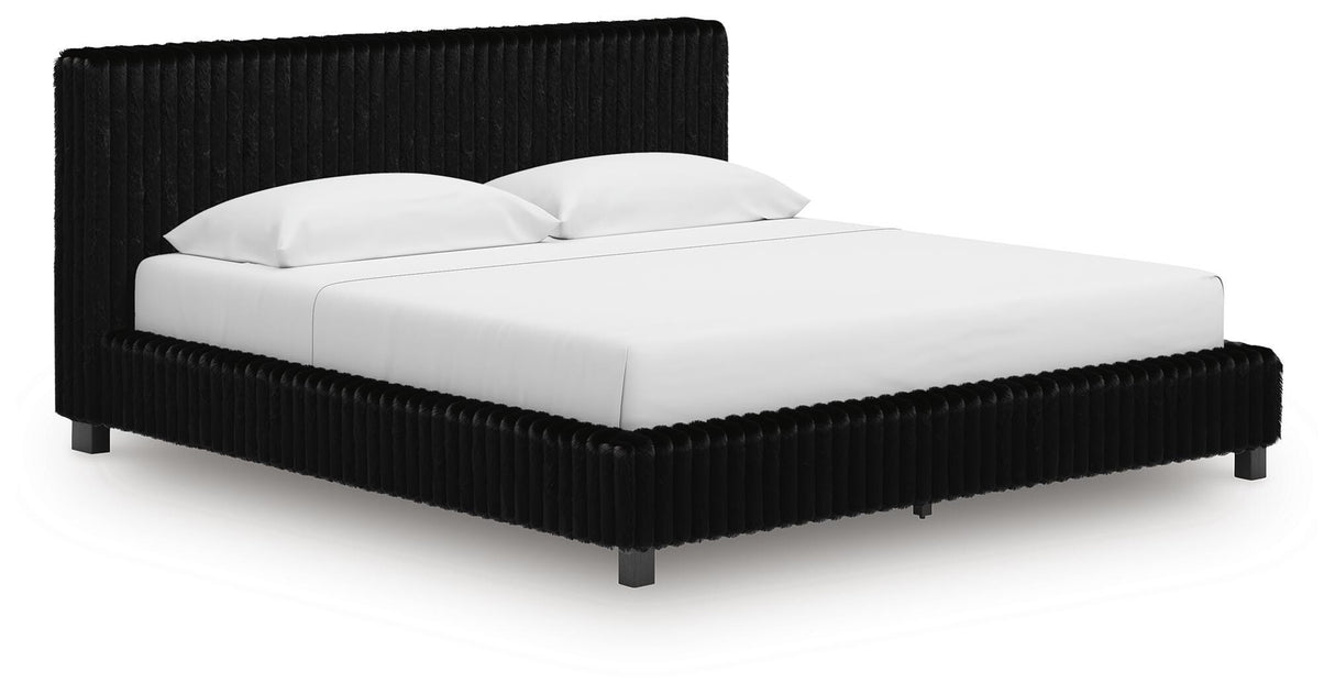 Zuraleus Black King Upholstered Bed, 2 Chests and 2 Nightstands from Ashley - Luna Furniture