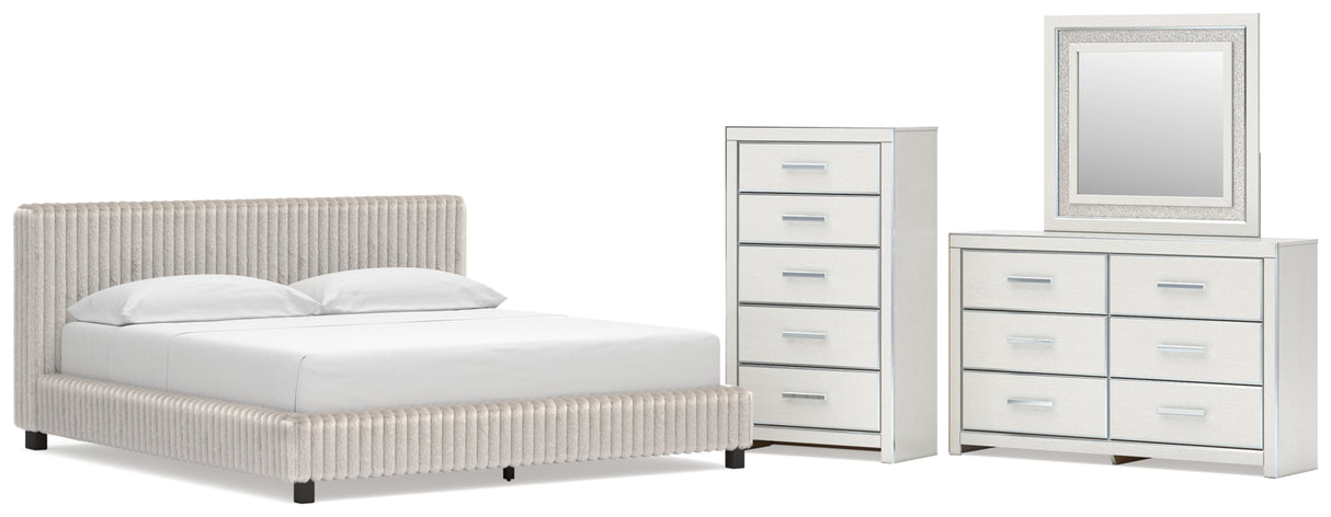 Zuraleus White California King Upholstered Bed with Mirrored Dresser and Chest from Ashley - Luna Furniture