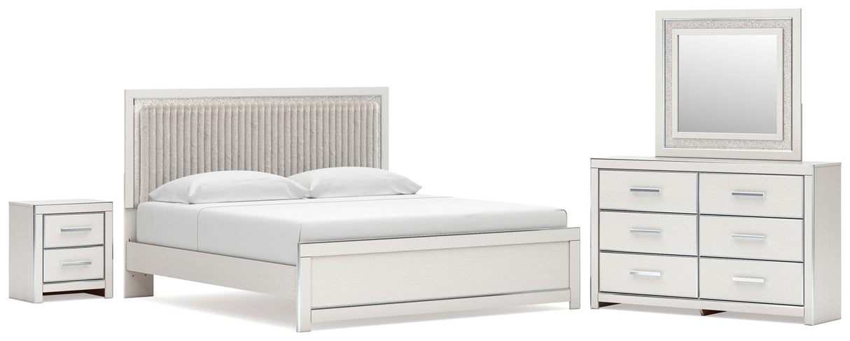 Zuraleus White King Upholstered Panel Bed with Mirrored Dresser and Nightstand from Ashley - Luna Furniture
