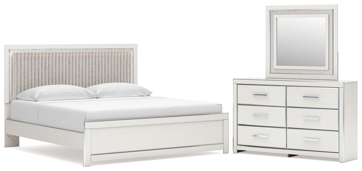 Zuraleus White King Upholstered Panel Bed with Mirrored Dresser from Ashley - Luna Furniture