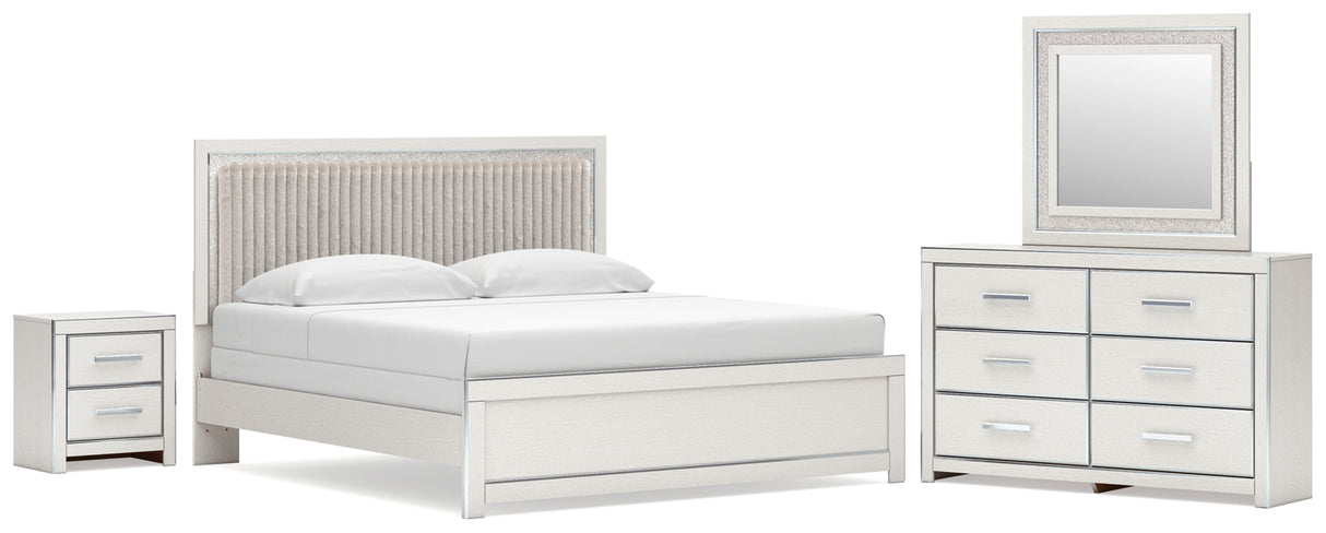 Zuraleus White King Upholstered Panel Bed with Mirrored Dresser and Nightstand from Ashley Furniture - Luna Furniture
