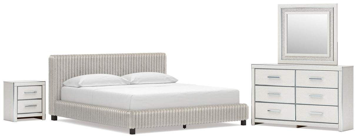 Zuraleus White California King Upholstered Bed with Mirrored Dresser and Nightstand from Ashley Furniture - Luna Furniture