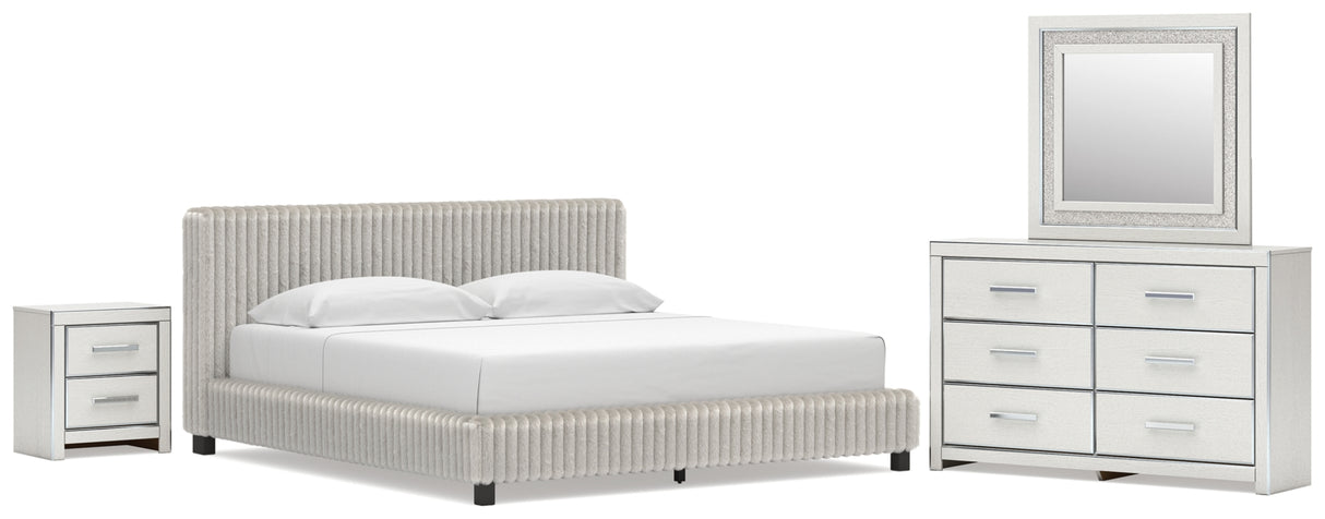 Zuraleus White King Upholstered Bed with Mirrored Dresser and Nightstand from Ashley Furniture - Luna Furniture