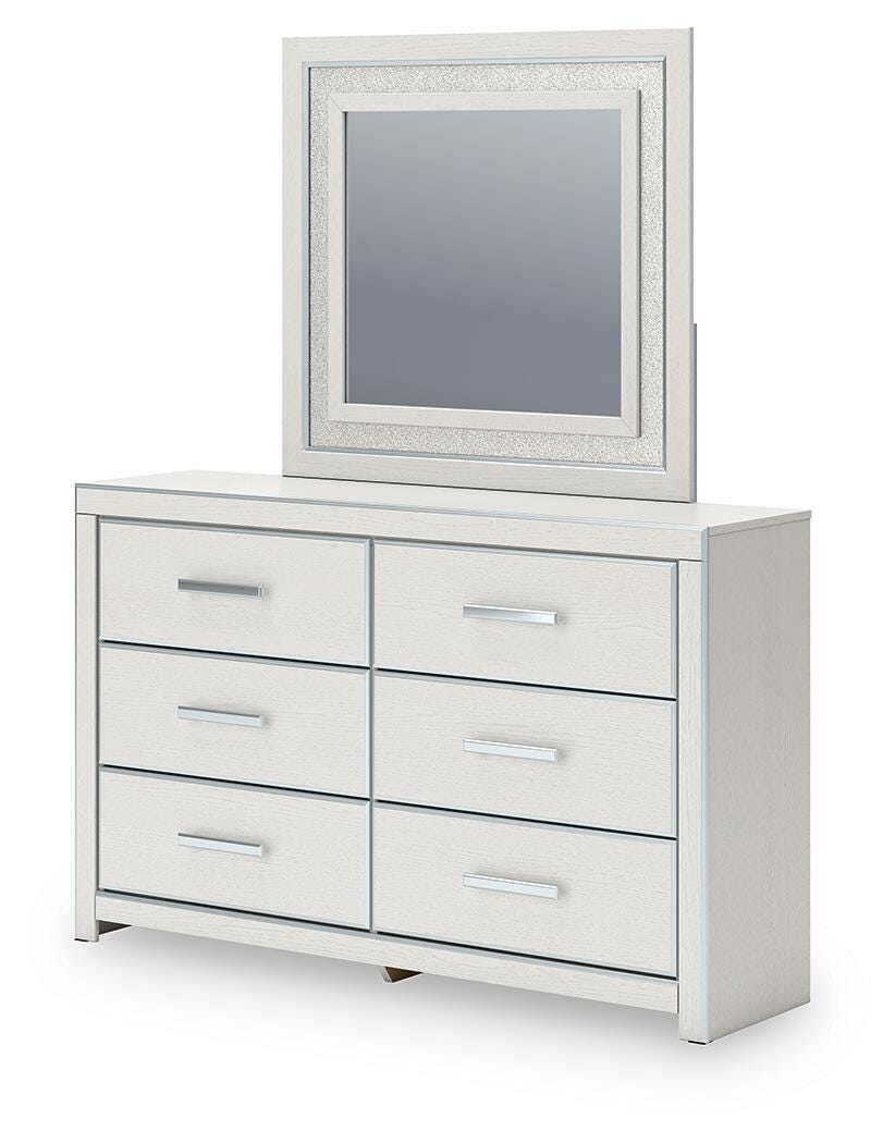 Zuraleus White Queen Upholstered Panel Bed with Mirrored Dresser and Nightstand from Ashley - Luna Furniture