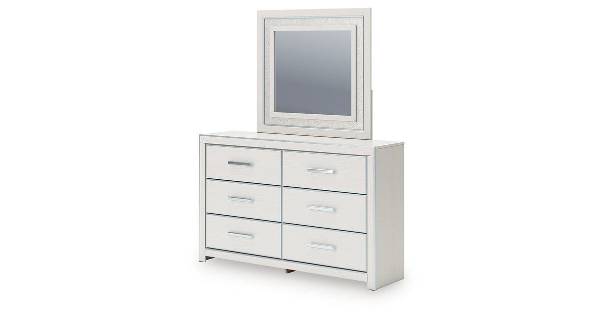 Zuraleus White Queen Upholstered Panel Bed with Mirrored Dresser and Nightstand from Ashley - Luna Furniture