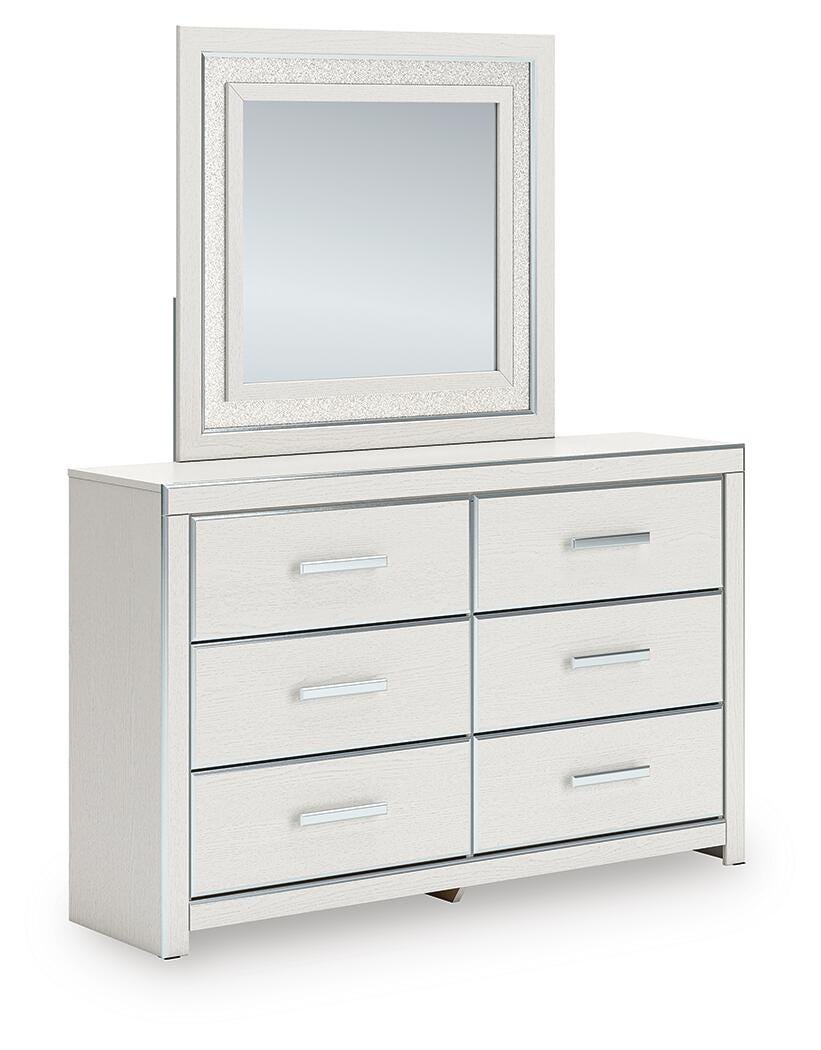 Zuraleus White Queen Upholstered Panel Bed with Mirrored Dresser and Nightstand from Ashley - Luna Furniture