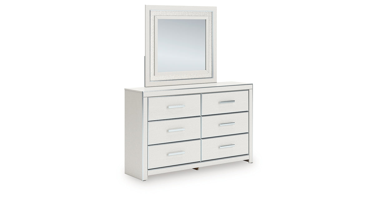 Zuraleus White Queen Upholstered Panel Bed with Mirrored Dresser and Nightstand from Ashley - Luna Furniture