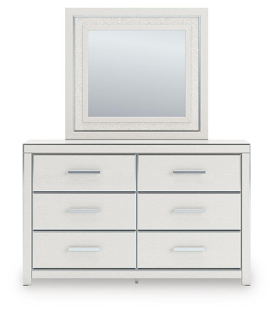 Zuraleus White Queen Upholstered Panel Bed with Mirrored Dresser and Nightstand from Ashley - Luna Furniture