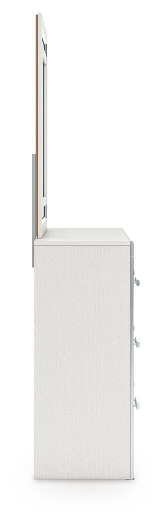 Zuraleus White Queen Upholstered Panel Bed with Mirrored Dresser and Nightstand from Ashley - Luna Furniture