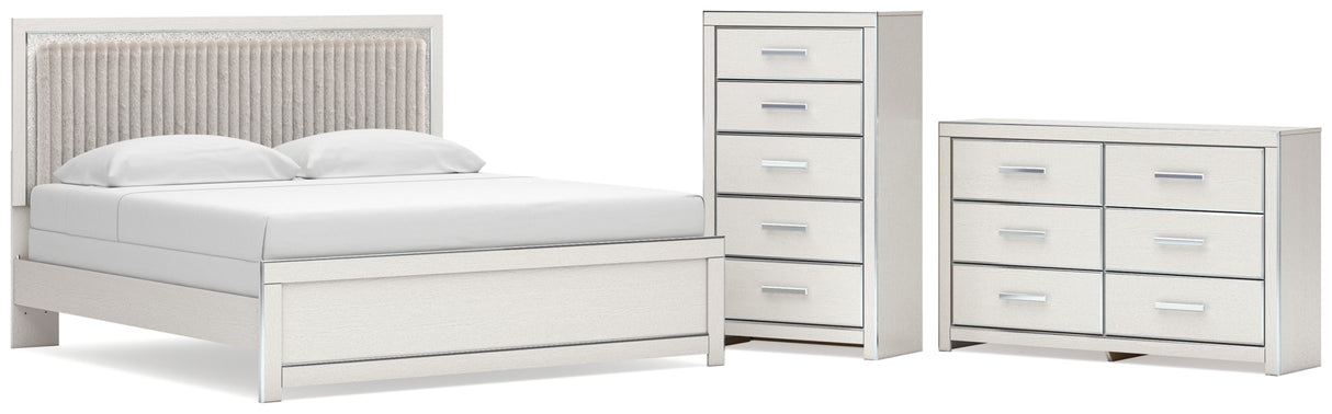 Zuraleus White King Upholstered Panel Bed with Dresser and Chest from Ashley Furniture - Luna Furniture