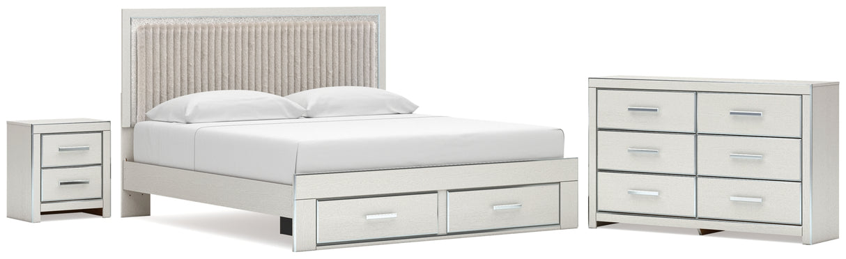 Zuraleus White King Upholstered Panel Storage Bed with Dresser and Nightstand from Ashley - Luna Furniture