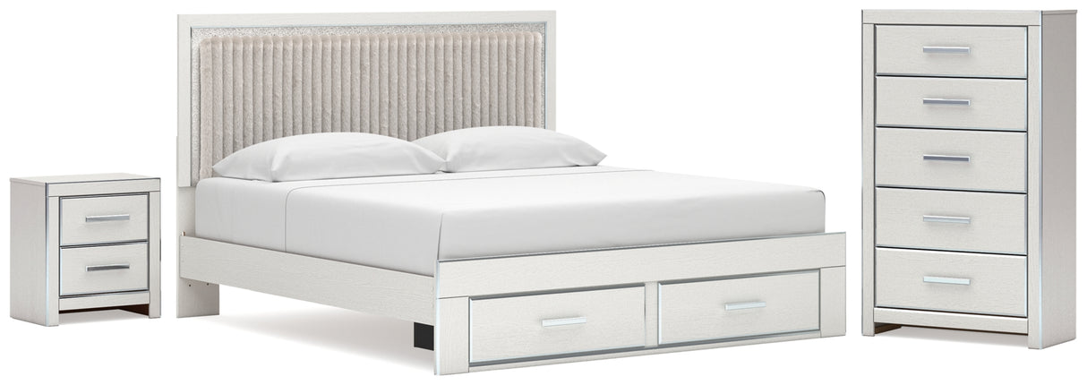 Zuraleus White King Upholstered Panel Storage Bed with Chest and Nightstand from Ashley - Luna Furniture