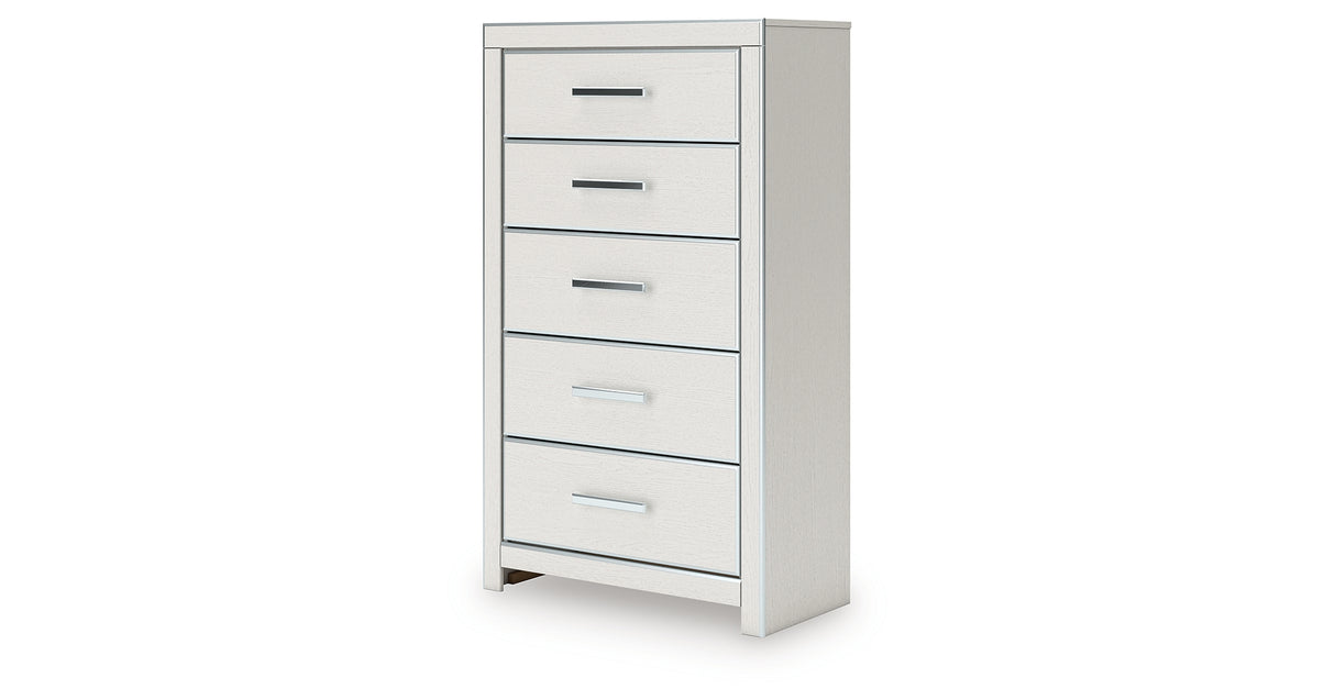 Zuraleus White California King Upholstered Bed with Mirrored Dresser and Chest from Ashley - Luna Furniture