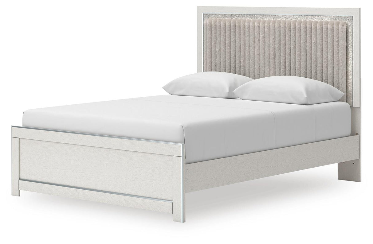Zuraleus White Queen Upholstered Panel Bed with Mirrored Dresser and Nightstand from Ashley - Luna Furniture