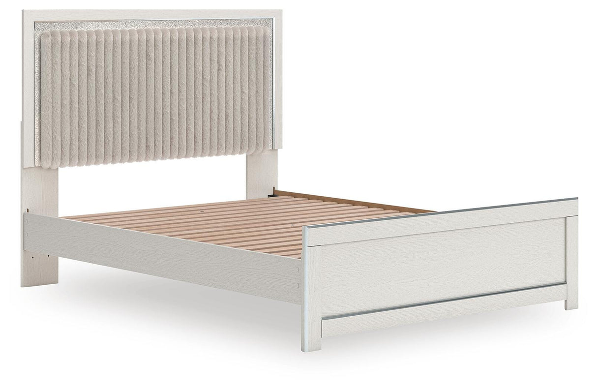 Zuraleus White Queen Upholstered Panel Bed with Mirrored Dresser and Nightstand from Ashley - Luna Furniture