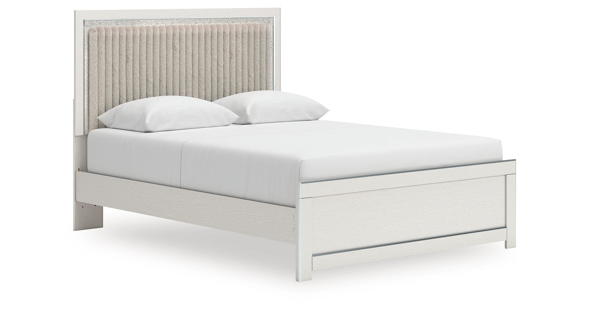 Zuraleus White Queen Upholstered Panel Bed with Mirrored Dresser and Nightstand from Ashley - Luna Furniture
