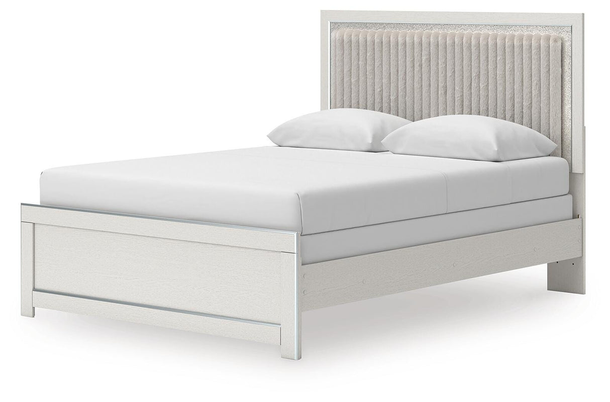 Zuraleus White Queen Upholstered Panel Bed with Mirrored Dresser and Nightstand from Ashley - Luna Furniture