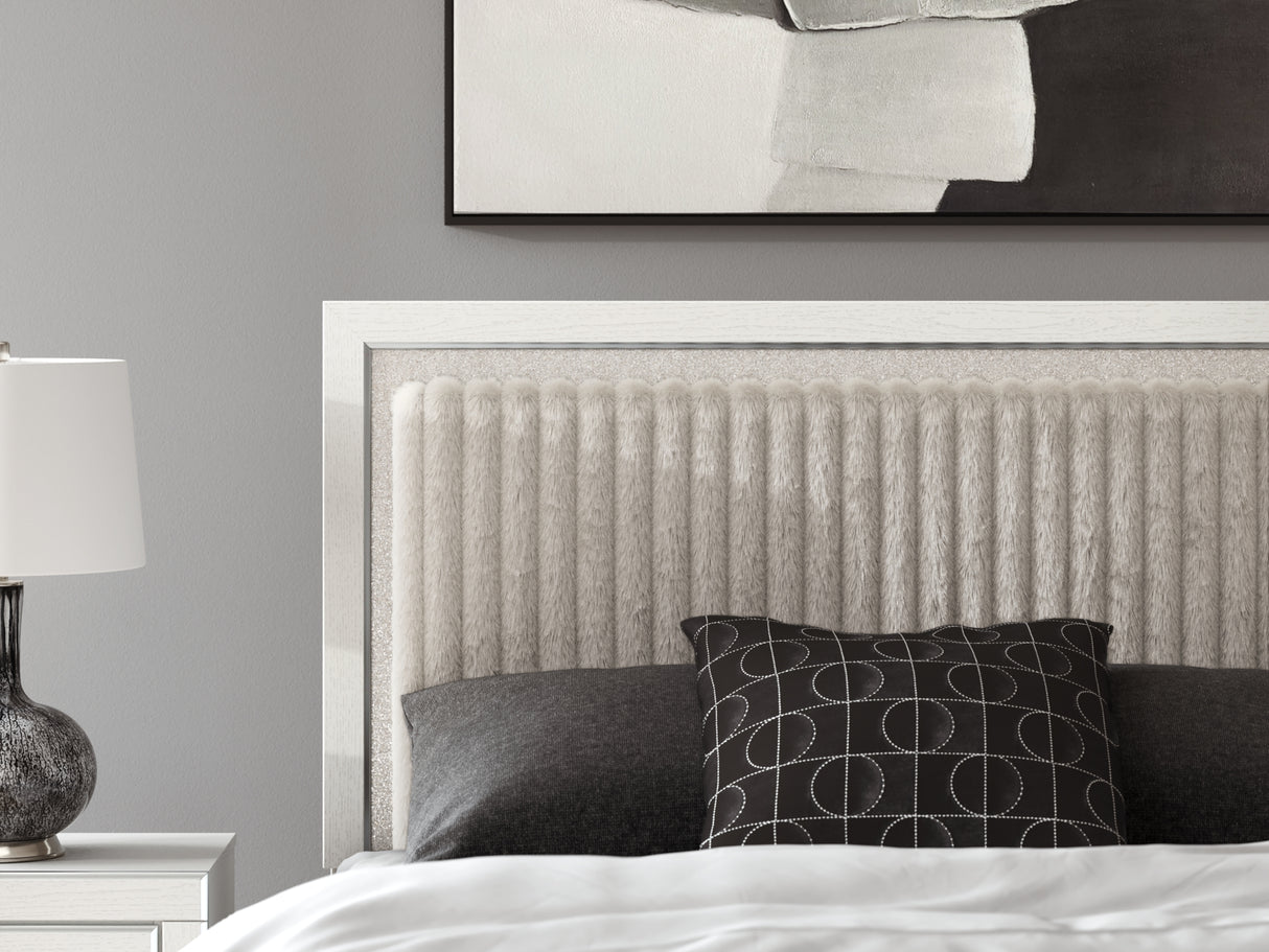 Zuraleus White Queen Upholstered Panel Bed with Dresser and Chest from Ashley - Luna Furniture