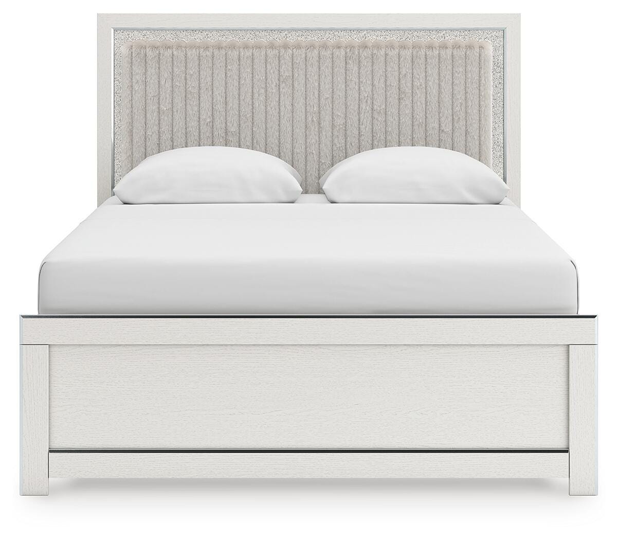 Zuraleus White Queen Upholstered Panel Bed with Mirrored Dresser and Nightstand from Ashley - Luna Furniture