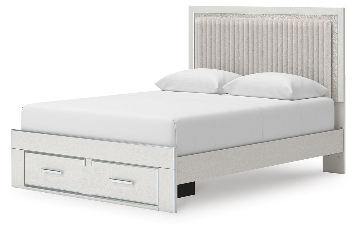 Zuraleus White Queen Upholstered Panel Storage Bed with Chest and Nightstand from Ashley - Luna Furniture