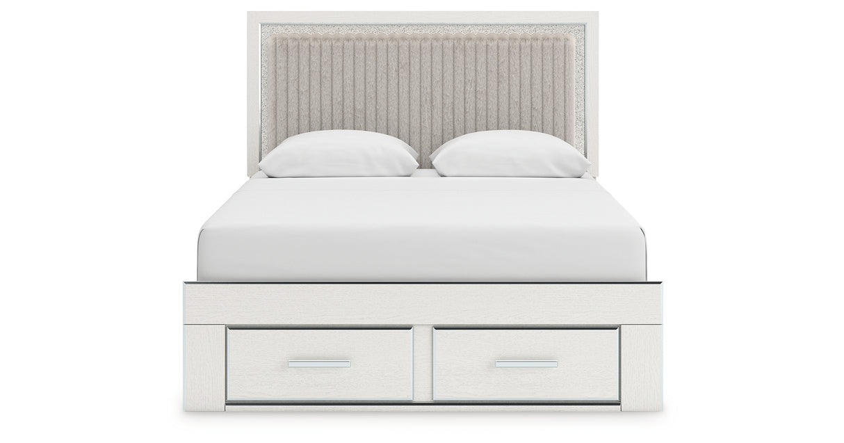 Zuraleus White Queen Upholstered Panel Storage Bed with Dresser and Chest from Ashley - Luna Furniture
