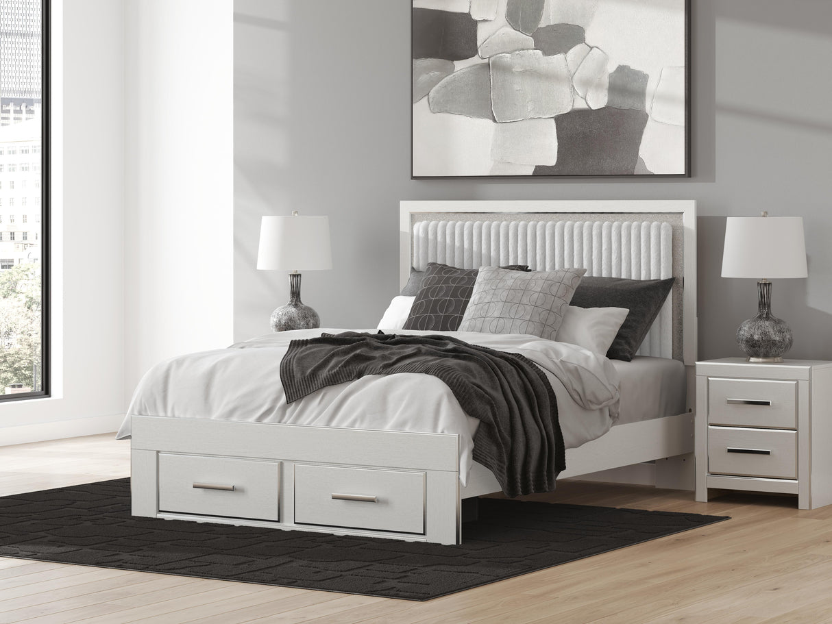 Zuraleus White Queen Upholstered Panel Storage Bed with Dresser and Chest from Ashley - Luna Furniture