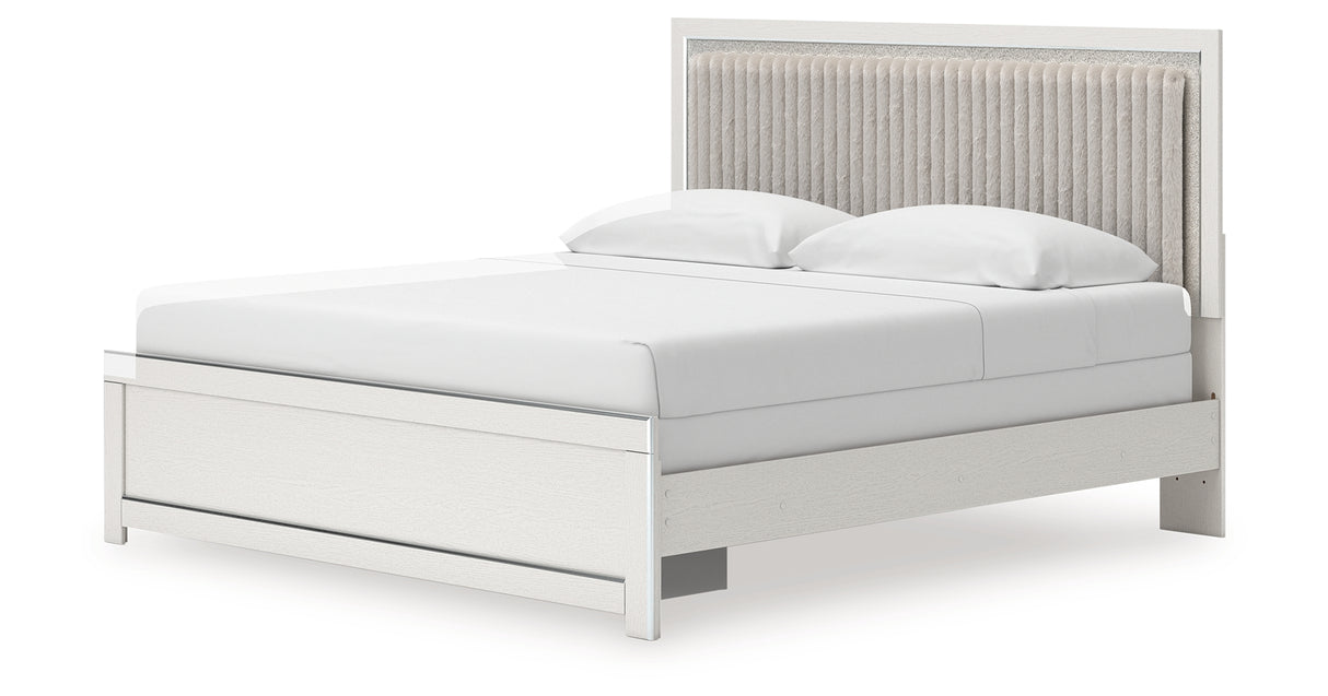 Zuraleus White King Upholstered Panel Bed with Mirrored Dresser from Ashley Furniture - Luna Furniture