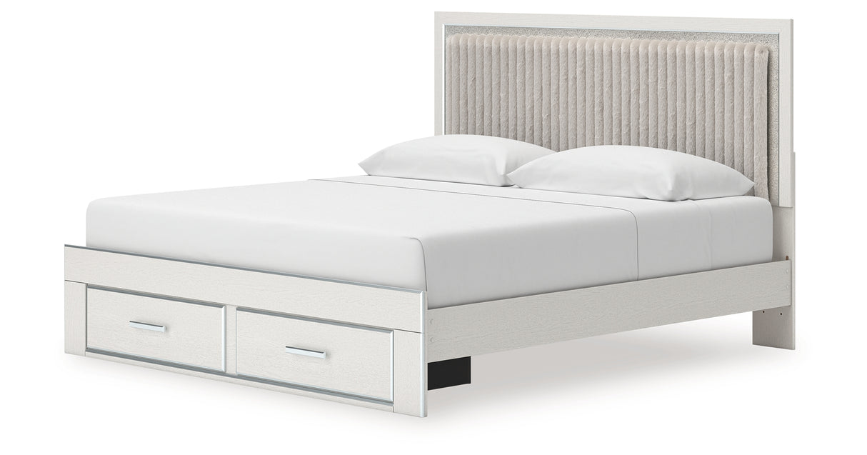 Zuraleus White King Upholstered Panel Storage Bed with Dresser and Nightstand from Ashley - Luna Furniture