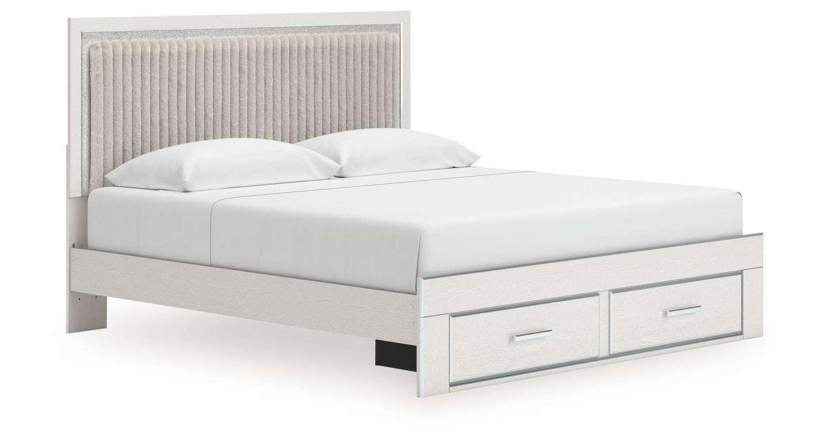 Zuraleus White King Upholstered Panel Storage Bed with Dresser and Nightstand from Ashley - Luna Furniture