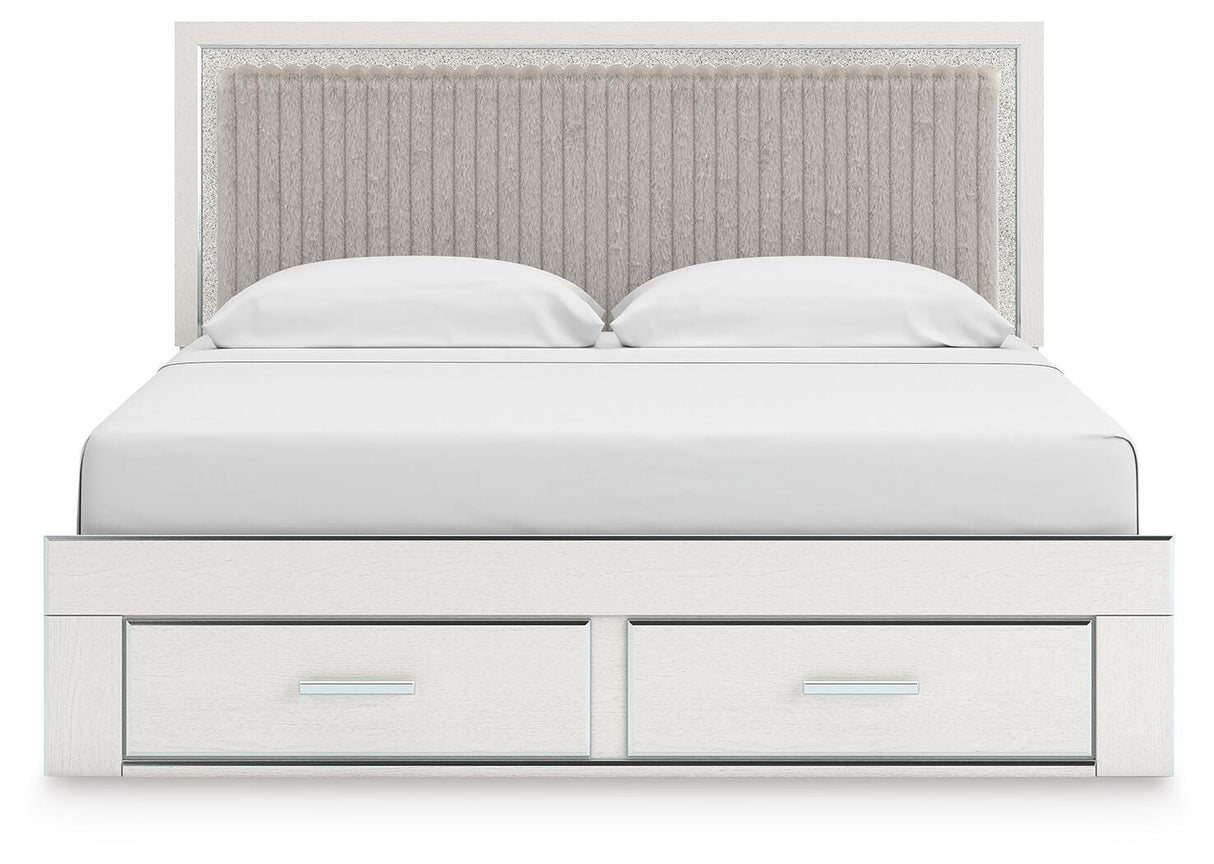 Zuraleus White King Upholstered Panel Storage Bed with Dresser and Nightstand from Ashley - Luna Furniture