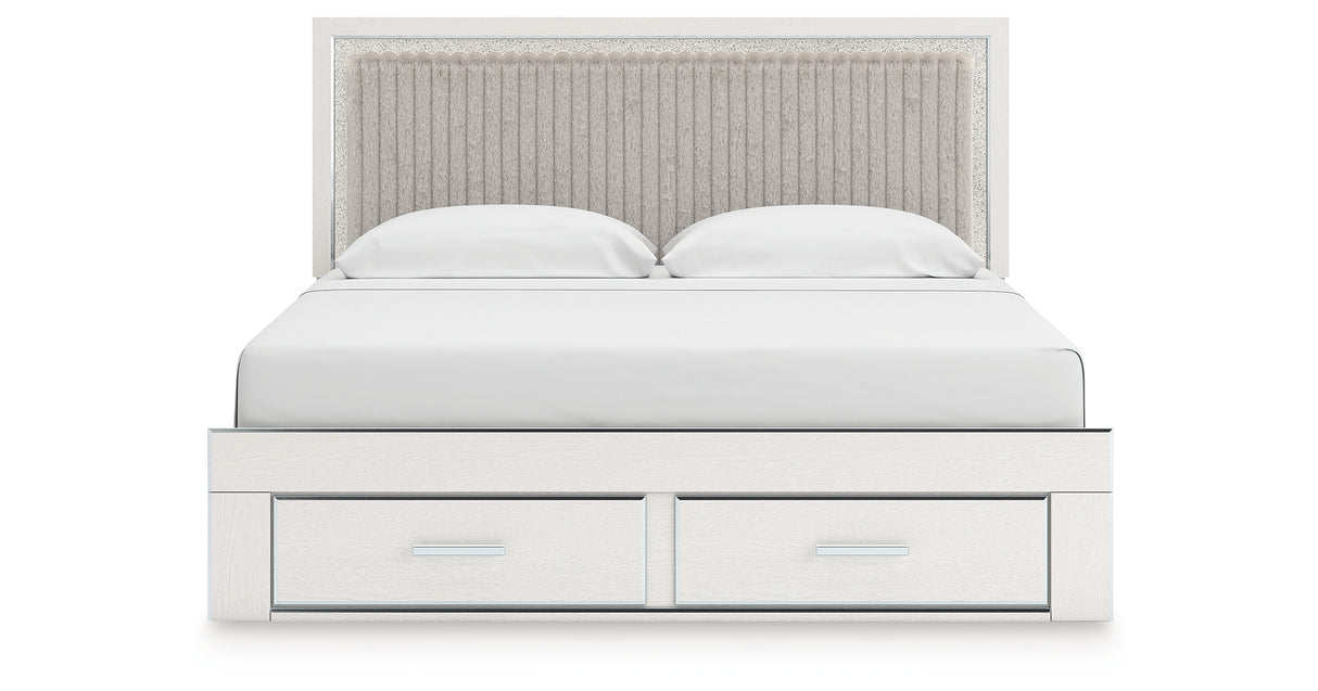 Zuraleus White King Upholstered Panel Storage Bed with Dresser and Nightstand from Ashley - Luna Furniture