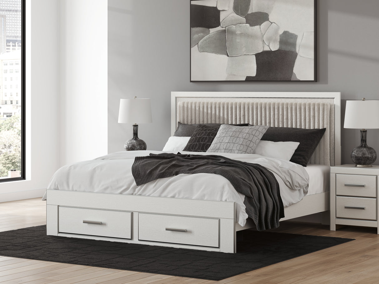 Zuraleus White King Upholstered Panel Storage Bed with Dresser and Nightstand from Ashley - Luna Furniture