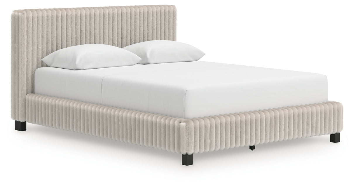 Zuraleus White Queen Upholstered Bed with Mirrored Dresser, Chest and Nightstand from Ashley Furniture - Luna Furniture