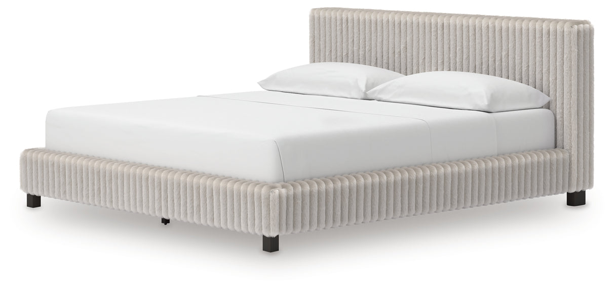 Zuraleus White California King Upholstered Bed with Mirrored Dresser and Nightstand from Ashley Furniture - Luna Furniture