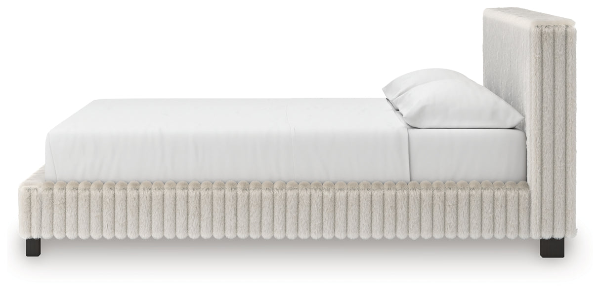 Zuraleus White California King Upholstered Bed with Mirrored Dresser and Chest from Ashley - Luna Furniture