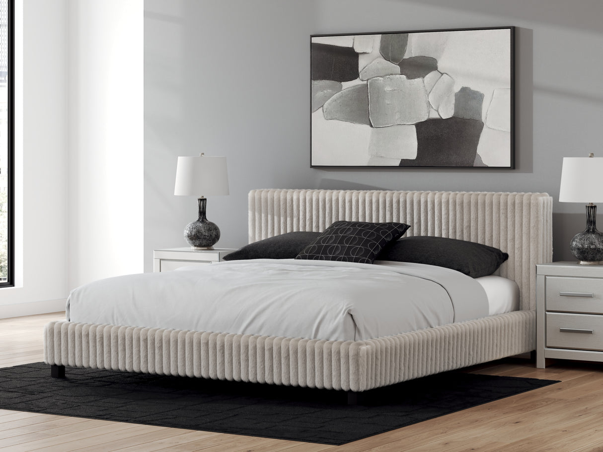 Zuraleus White King Upholstered Bed with Mirrored Dresser from Ashley Furniture - Luna Furniture