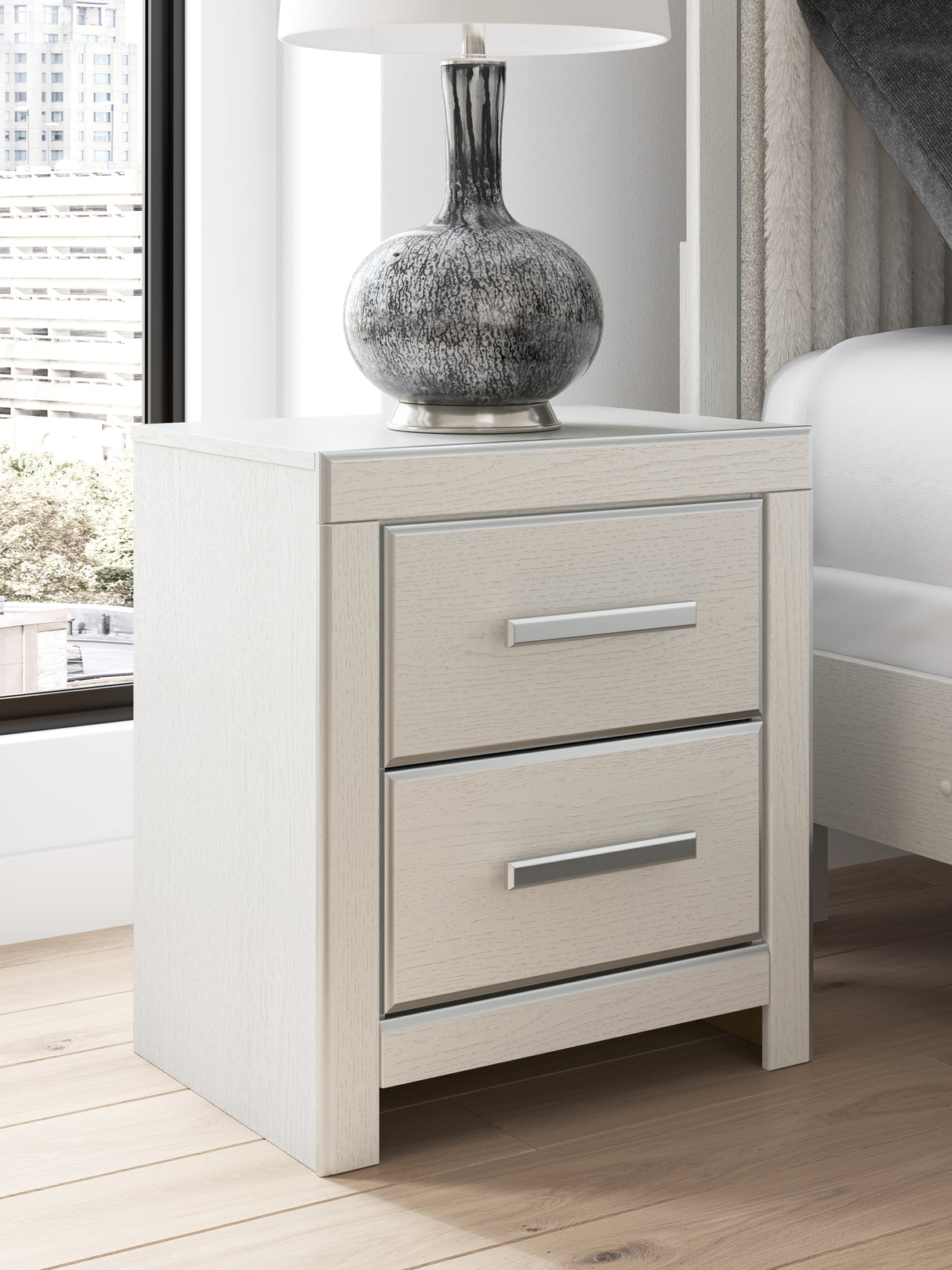 Zuraleus White Queen Upholstered Panel Bed with Mirrored Dresser and Nightstand from Ashley - Luna Furniture