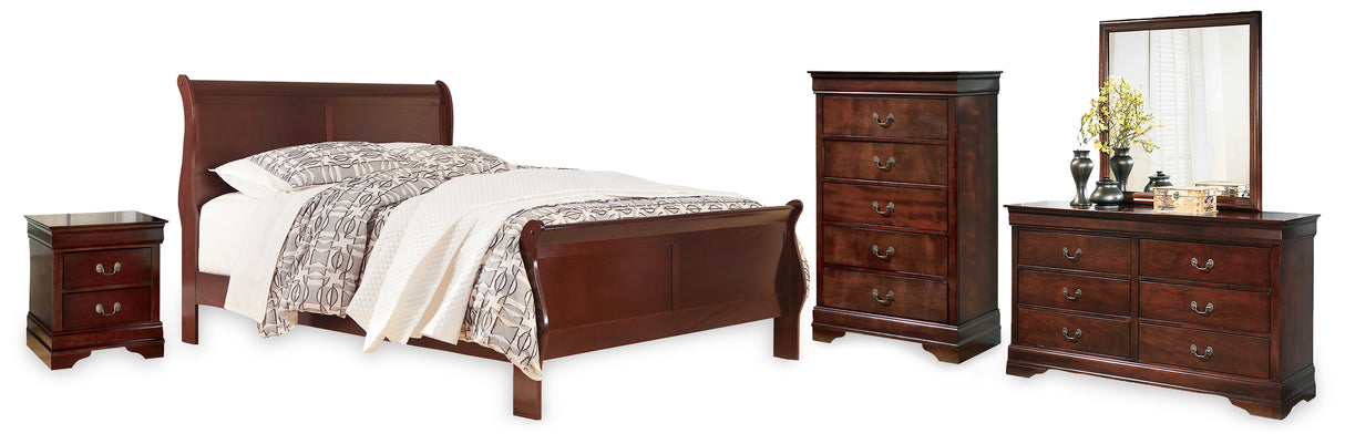 Alisdair California King Sleigh Bed with Mirrored Dresser, Chest and Nightstand in Reddish Brown from Ashley - Luna Furniture