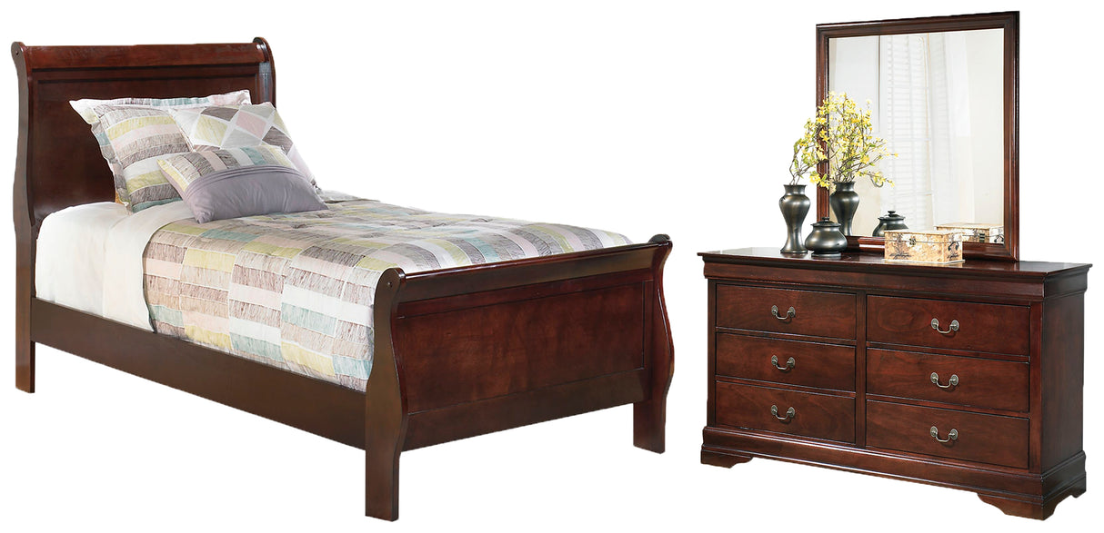Alisdair Reddish Brown Twin Sleigh Bed, Dresser and Mirror from Ashley Furniture - Luna Furniture