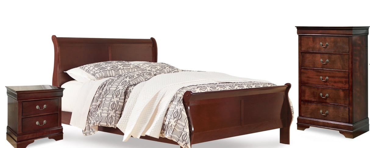Alisdair Queen Sleigh Bed with Mirrored Dresser, Chest and 2 Nightstands in Reddish Brown from Ashley Furniture - Luna Furniture