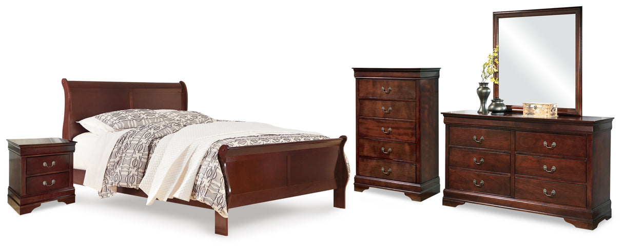Alisdair Queen Sleigh Bed with Mirrored Dresser, Chest and 2 Nightstands in Reddish Brown from Ashley Furniture - Luna Furniture