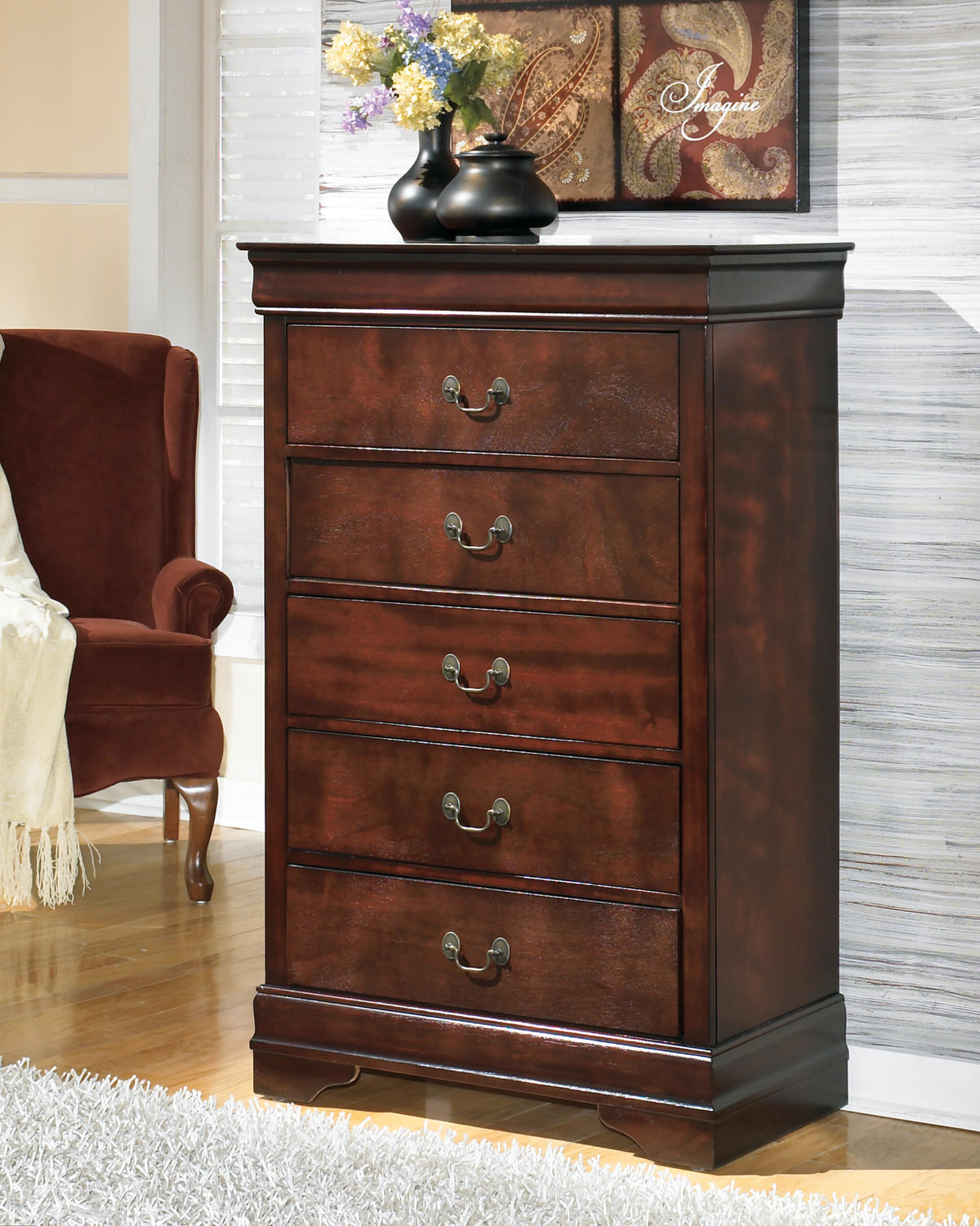 Alisdair Reddish Brown Full Sleigh Bed, Dresser, Mirror, Chest and Nightstand from Ashley Furniture - Luna Furniture