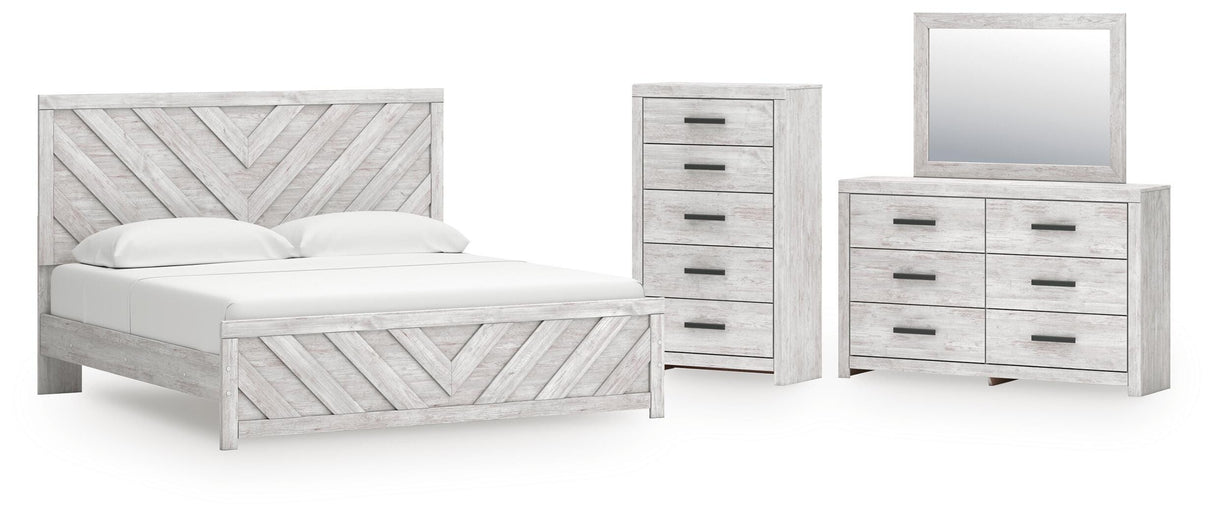 Cayboni Whitewash King Panel Bed, Dresser, Mirror and Chest from Ashley Furniture - Luna Furniture