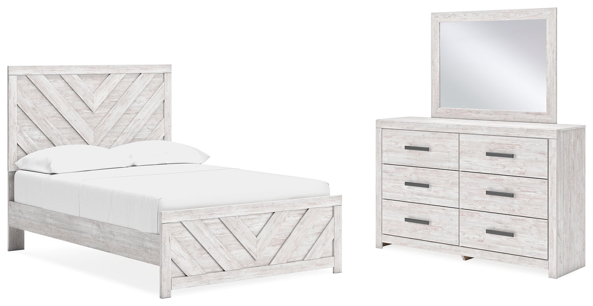 Cayboni Full Panel Bed with Mirrored Dresser in Whitewash from Ashley Furniture - Luna Furniture